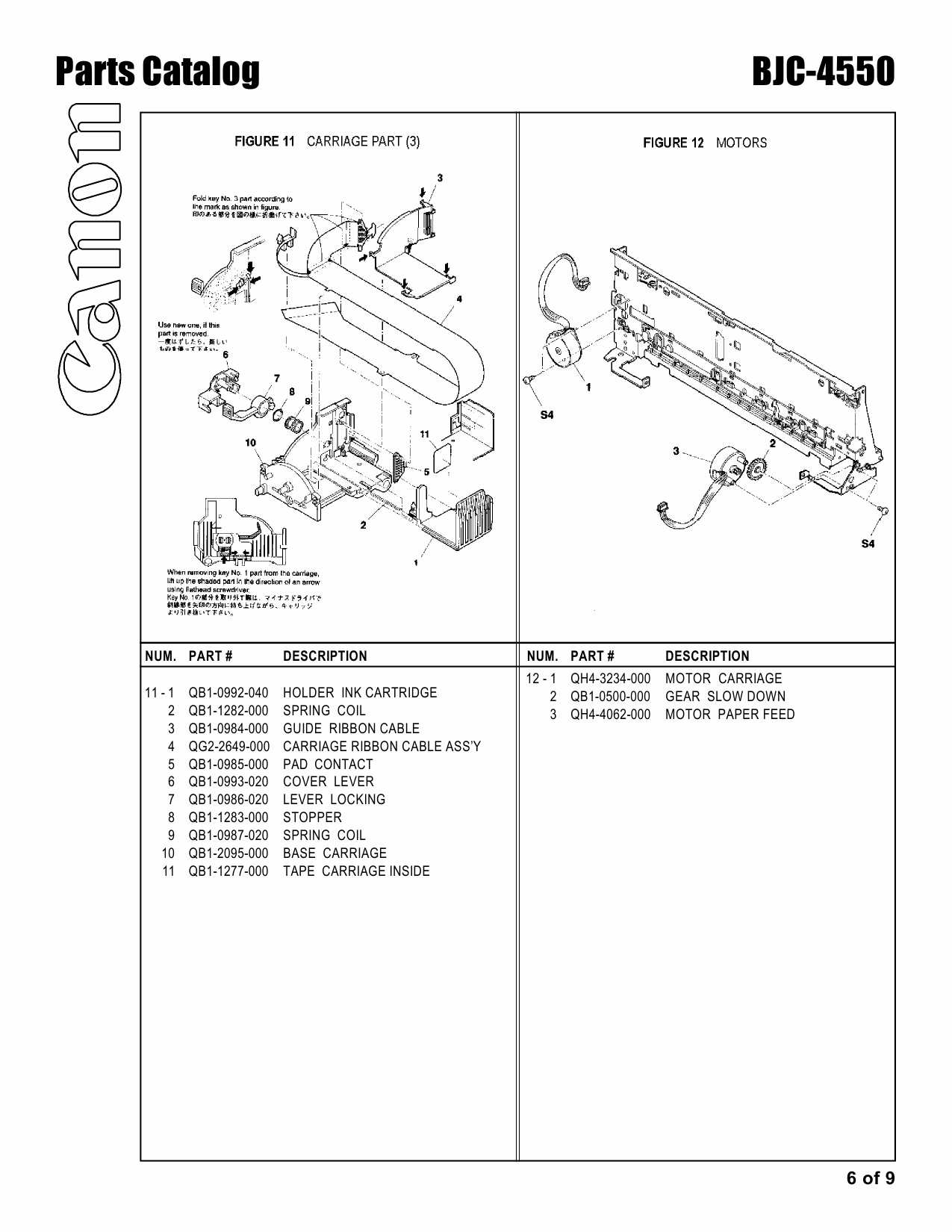 Canon BubbleJet BJC-4550 Parts Catalog Manual-6